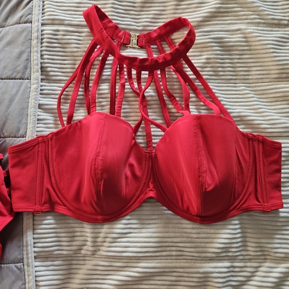 Adore Me Red Strappy Bikini Set 40DD/1XL Bottoms - Picture 7 of 15